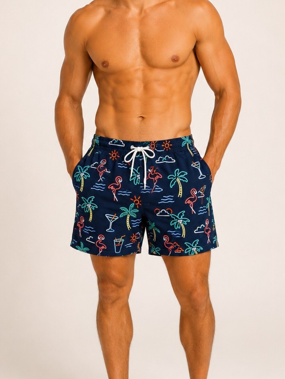 Chubbies Men's XXL Swim Trunks Neon Flamingo Palm Tree Cocktail Print 5.5"